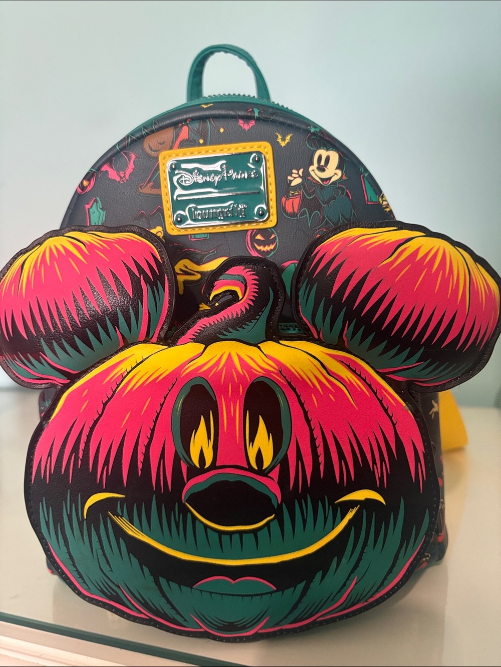 Loungefly Kids Mickey Pumpkin Halloween Mini Backpack - Pink/Green/Black